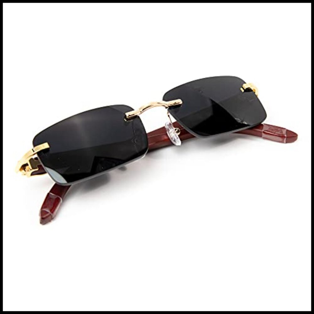 Vintage Rimless Gold Frame Rectangular Sunglasses… - image 2